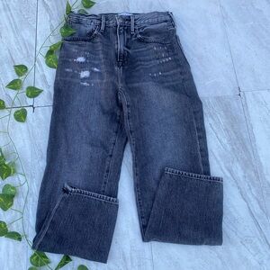 FRAME Le Stevie Crop Dark Wash Distressed Denim Jeans Edgy Black Faded 90s Retro